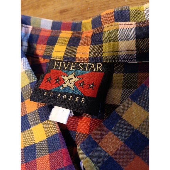 Five Star by Roper Womens L Button Front Long Sleeve Shirt Bright Check Western - Picture 3 of 4